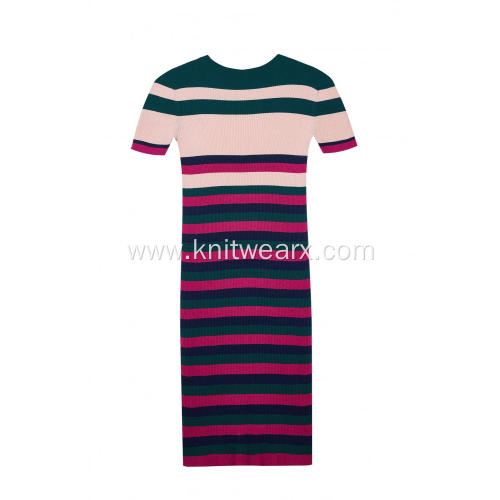 Women's Knitted Short Sleeve Stripes Stretchable Slim Dress